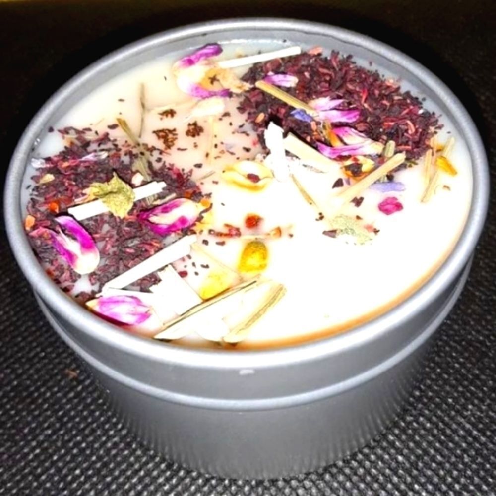 HAND Crafted ZEN-ME CANDLE HIBISCUS ROSE PETALS - Picture 2 of 3